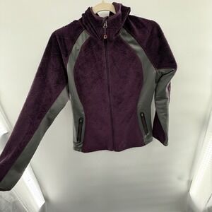 Eddie Bauer Textured Fleece Softshell Hooded Jacket‎ Women's M Plum Purple Zip